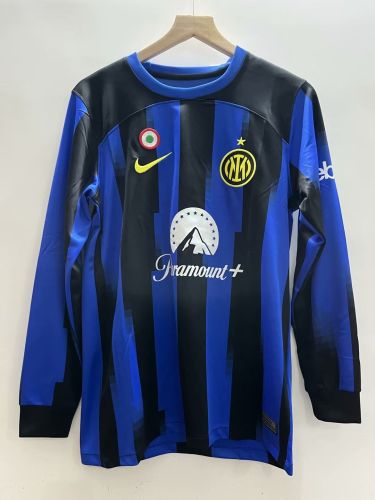 with Coppa Italia Patch Long Sleeve 2023-2024 Inter Milan Home Soccer Jersey