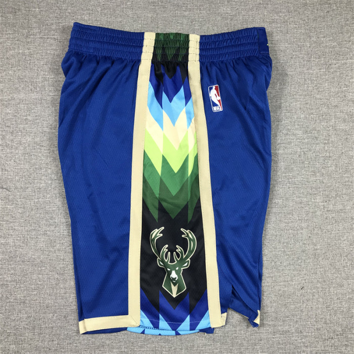 2023 Milwaukee Bucks NBA Shorts City Edition Blue Basketball Shorts
