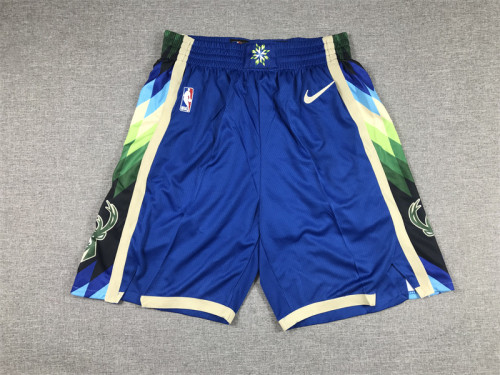 2023 Milwaukee Bucks NBA Shorts City Edition Blue Basketball Shorts