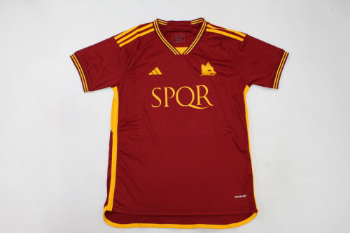 with SPQR Logo Fans Version 2023-2024 AD AS Roma Home Soccer Jersey
