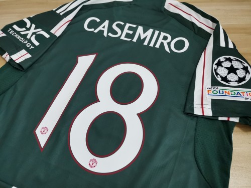 with UCL Patch CASEMIRO 18 Shirt for Fan Version 2023-2024 Manchester United Away Green Soccer Jersey