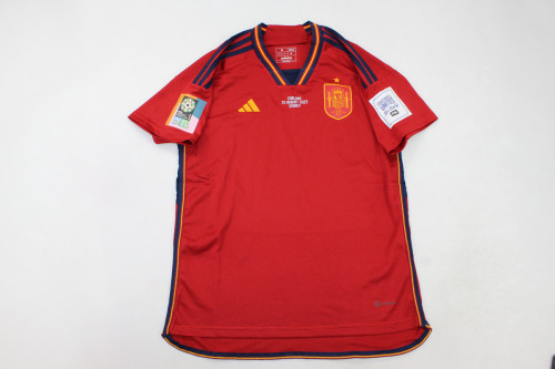 with Front Lettering+Patch SPAIN 2023 Football Women's World Cup Final Match Home Soccer Jersey