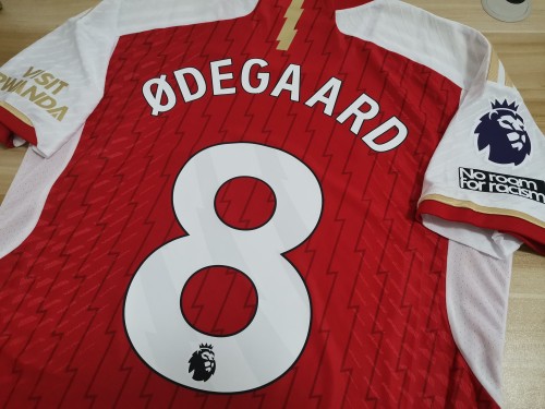with EPL+No room For racism Patch+Sleeve Sponor 8 Ødegaard Shirt for Fan Version 2023-2024 Arsenal Home Soccer Jersey