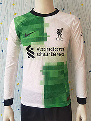 Long Sleeve Player Version 2023-2024 Liverpool Away White/Green Football Shirt Soccer Jersey