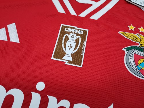 with Golden CAMPEAO Patch Fan Version 2023-2024 Benfica Home Soccer Jersey
