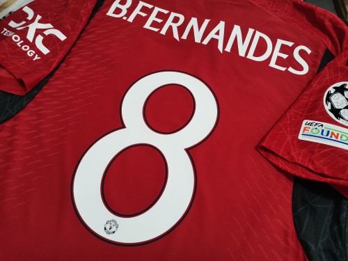 with UCL Patch+Sleeve Sponor B.FERNANDES 8 Shirt for Fan Version 2023-2024 Manchester United Home Soccer Jersey