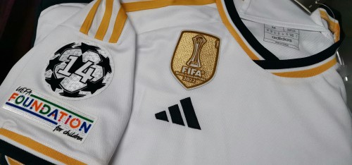 with Golden FIFA+UCL Patch Real Camisetas de Futbol Fan Version 2023-2024 Real Madrid Home Soccer Jersey