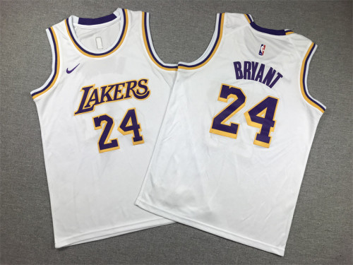 Round Neck Youth Kids Basketball Shirt Los Angeles Lakers 24 BRYANT White NBA Jersey