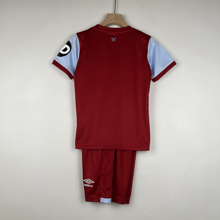without Sponor Logo Youth Uniform 2023-2024 West Ham United Home Soccer Jersey Shorts Kids Kit