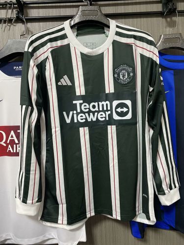 Long Sleeve Fan Version 2023-2024 Manchester United Away Green Football Shirt Man U Soccer Jersey