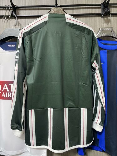 Long Sleeve Fan Version 2023-2024 Manchester United Away Green Football Shirt Man U Soccer Jersey