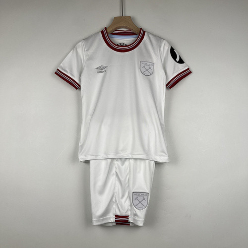 without Sponor Logo Youth Uniform 2023-2024 West Ham United Away White Soccer Jersey Shorts Kids Kit
