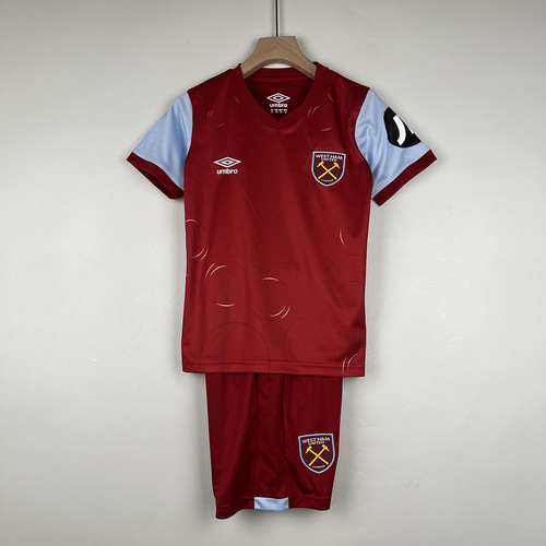without Sponor Logo Youth Uniform 2023-2024 West Ham United Home Soccer Jersey Shorts Kids Kit