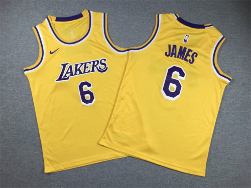 Round Neck Youth Kids Basketball Shirt Los Angeles Lakers 6 JAMES Yellow NBA Jersey