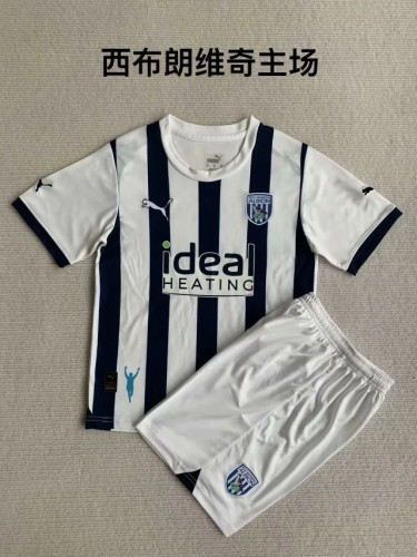 Youth Uniform Kids Kit 2023-2024 West Bromwich Albion Home Soccer Jersey Shorts Child Football Set