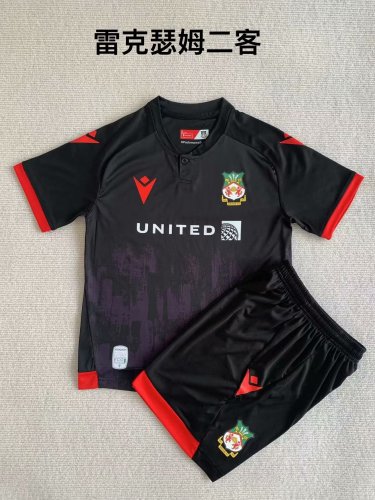 Youth Uniform Kids Kit 2023-2024 Wrexham Third Away Black Soccer Jersey Shorts