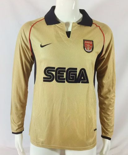 Long Sleeve Retro Jersey 2001-2002 Arsenal Away Gold Soccer Jersey Vintage Football Shirt