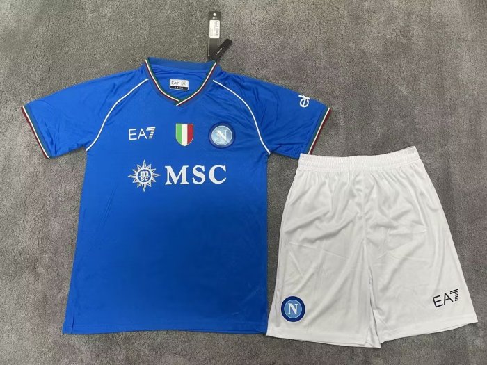 with Scudetto Patch Adult Uniform 2023-2024 Calcio Napoli Home Soccer Jersey Shorts