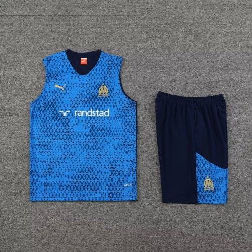 Adult Uniform 2023-2024 Marseille Blue Soccer Training Vest and Shorts