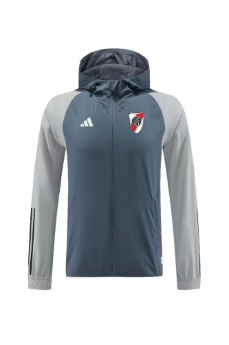 2023-2024 River Plate Dark Blue/Grey Soccer Windbreaker Jacket