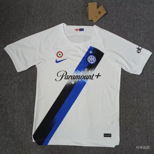 with Coppa Italia Patch Fan Version 2023-2024 Inter Milan Away White Soccer Jersey Inter Football Shirt