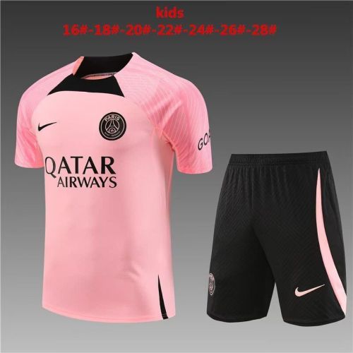 Youth Uniform 2023-2024 PSG Pink Soccer Training Jersey Shorts Kids Paris Football Kits