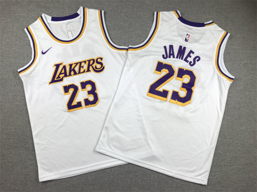Round Neck Youth Kids Basketball Shirt Los Angeles Lakers 23 JAMES White NBA Jersey