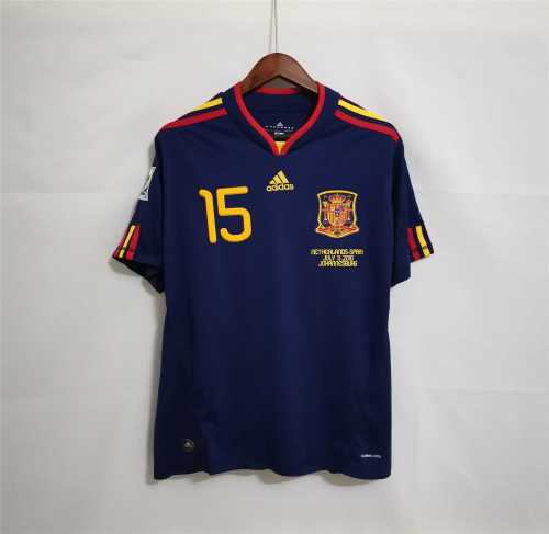with World Cup Patch+Front Lettering Retro Jersey 2010 Spain RAMOS 15 Away Dark Blue Soccer Jersey