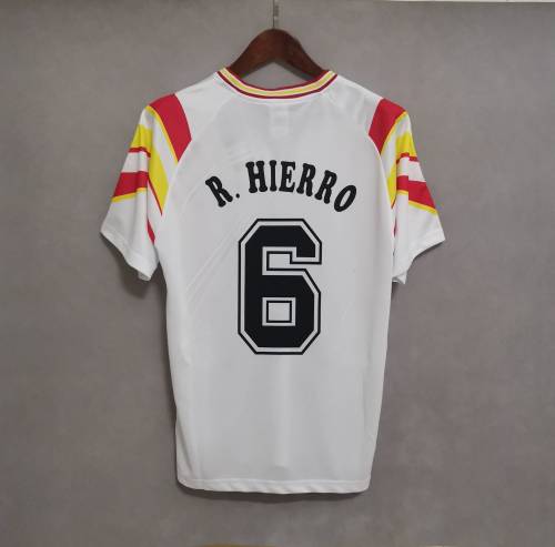 Retro Jersey 1996 Spain 6 R.HIERRO Away White Vintage Soccer Jersey