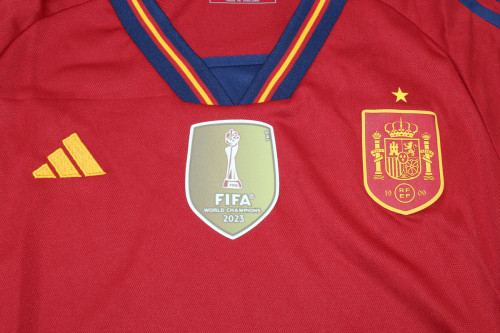 with Golden FIFA Patch Women 2023 World Cup Spain Home Soccer Jersey Girl Football Shirt