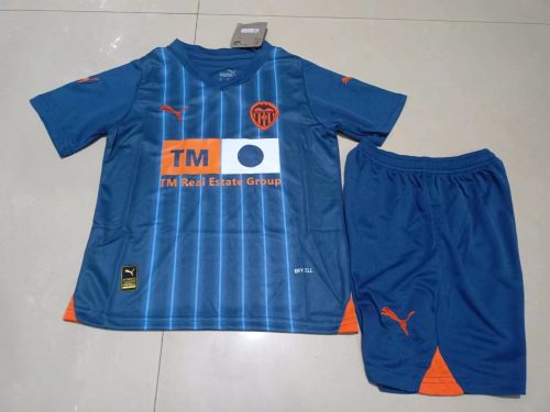 Youth Uniform Kids Kit 2023-2024 Valencia Away Blue Soccer Jersey Shorts Child Football Set
