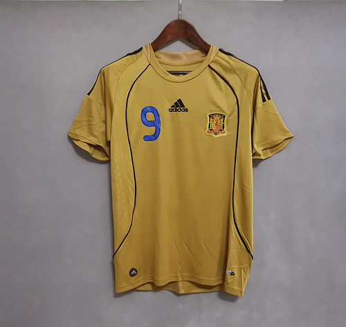 Retro Jersey 2008 Spain TORRES 9 Away Golden Soccer Jersey Camiseta de España Football Shirt
