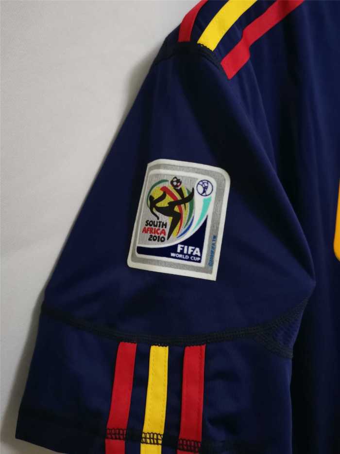 with World Cup Patch+Front Lettering Retro Jersey 2010 Spain A.INIESTA 6 Away Dark Blue Soccer Jersey