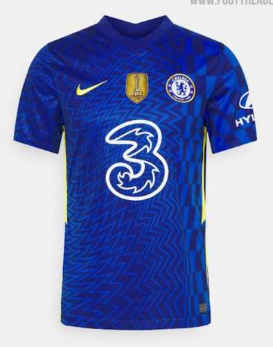 with Golden FIFA Patch Fans Version 2021-2022 Chelsea Home Blue Soccer Jersey