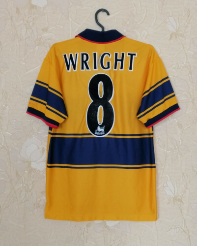 Retro Jersey 1997-1998 Arsenal WRIGHT 8 Away Yellow Soccer Jersey Vintage Football Shirt