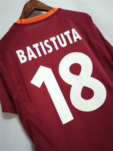 with Serie A Patch Retro Jersey 2000-2001 As Roma 18 BATISTUTA Home Soccer Jersey Vintage Football Shirt