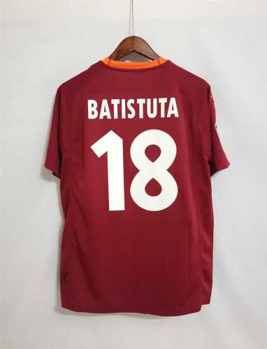with Serie A Patch Retro Jersey 2000-2001 As Roma 18 BATISTUTA Home Soccer Jersey Vintage Football Shirt