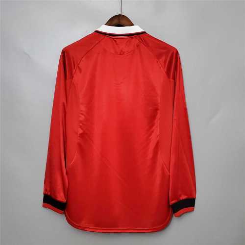 with Front Lettering Long Sleeve Retro Jersey 1999-2000 Manchester United Home Vintage Soccer Jersey