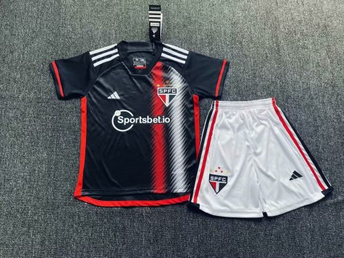 Youth Uniform Kids Kit 2023-2024 Sao Paulo Third Away Black Soccer Jersey Shorts Child Football Set