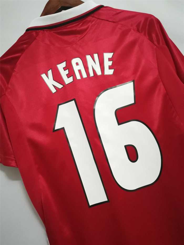with Front Lettering Retro Jersey 1999-2000 Manchester United KEANE 16 Home Red Soccer Jersey