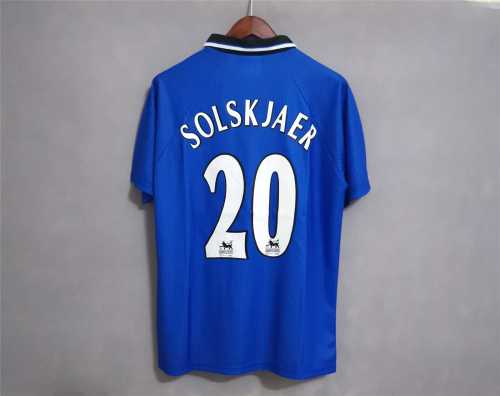 Retro Jersey 1996-1998 Manchester United SOLSKJAER 20 Third Away Blue Soccer Jersey Man Utd Vintage Football Shirt
