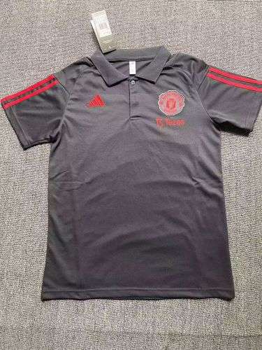 2023-2024 Manchester United Grey with Red Stripes Soccer Polo