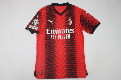 with UCL Patch Fan Version 2023-2024 AC Milan Home Soccer Jersey AC Futbol Shirt