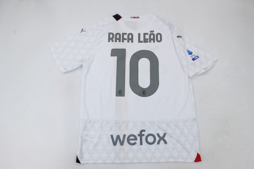with Serie A Patch Rafa Leão 10 Shirt Fan Version 2023-2024 AC Milan Away White Soccer Jersey