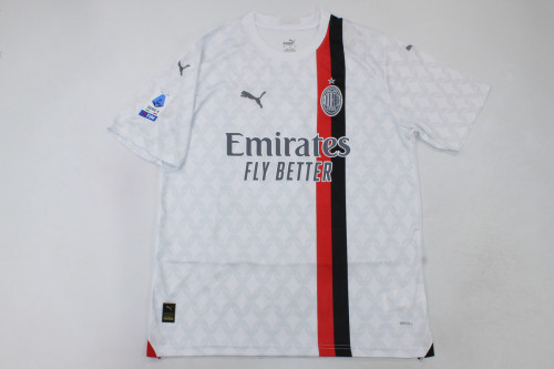 with Serie A Patch Fan Version 2023-2024 AC Milan Away White Soccer Jersey AC Futbol Shirt