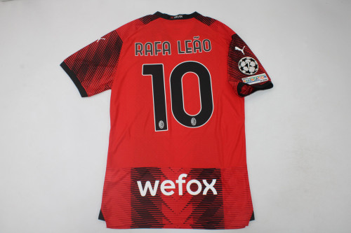 with UCL Patch Rafa Leão 10 Shirt Fan Version 2023-2024 AC Milan Home Soccer Jersey