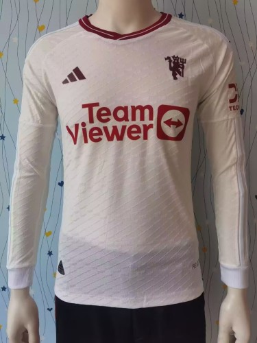 Long Sleeve Player Version Man Utd Football Shirt 2023-2024 Manchester United Third Away White Soccer Jersey