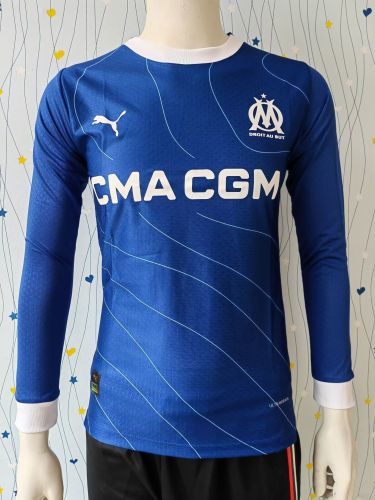 Long Sleeve Player Version 2023-2024 Olympique de Marseille Away Blue Soccer Jersey