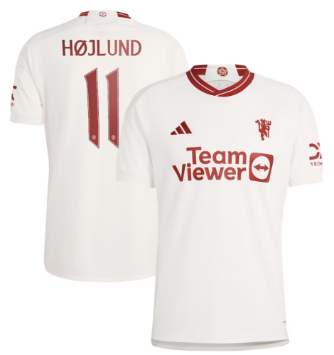 Cup Fonts Højlund 11 Football Shirt for Fans Version 2023-2024 Manchester United Third Away White Soccer Jersey Man Utd Hojlund Football Shirt