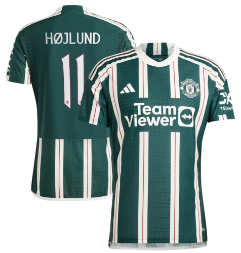 Cup Fonts Højlund 11 Football Shirt for Fans Version 2023-2024 Manchester United Away Green Soccer Jersey Man Utd Hojlund Football Shirt